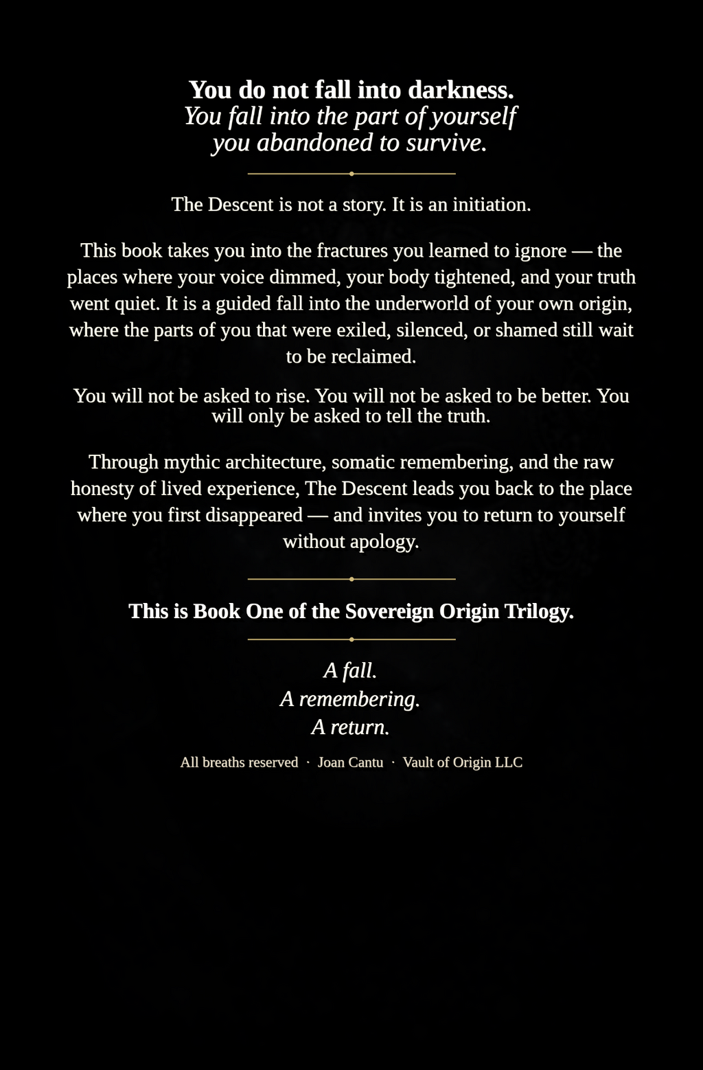 Back cover of The Descent: The Fall of The Mask paperback.