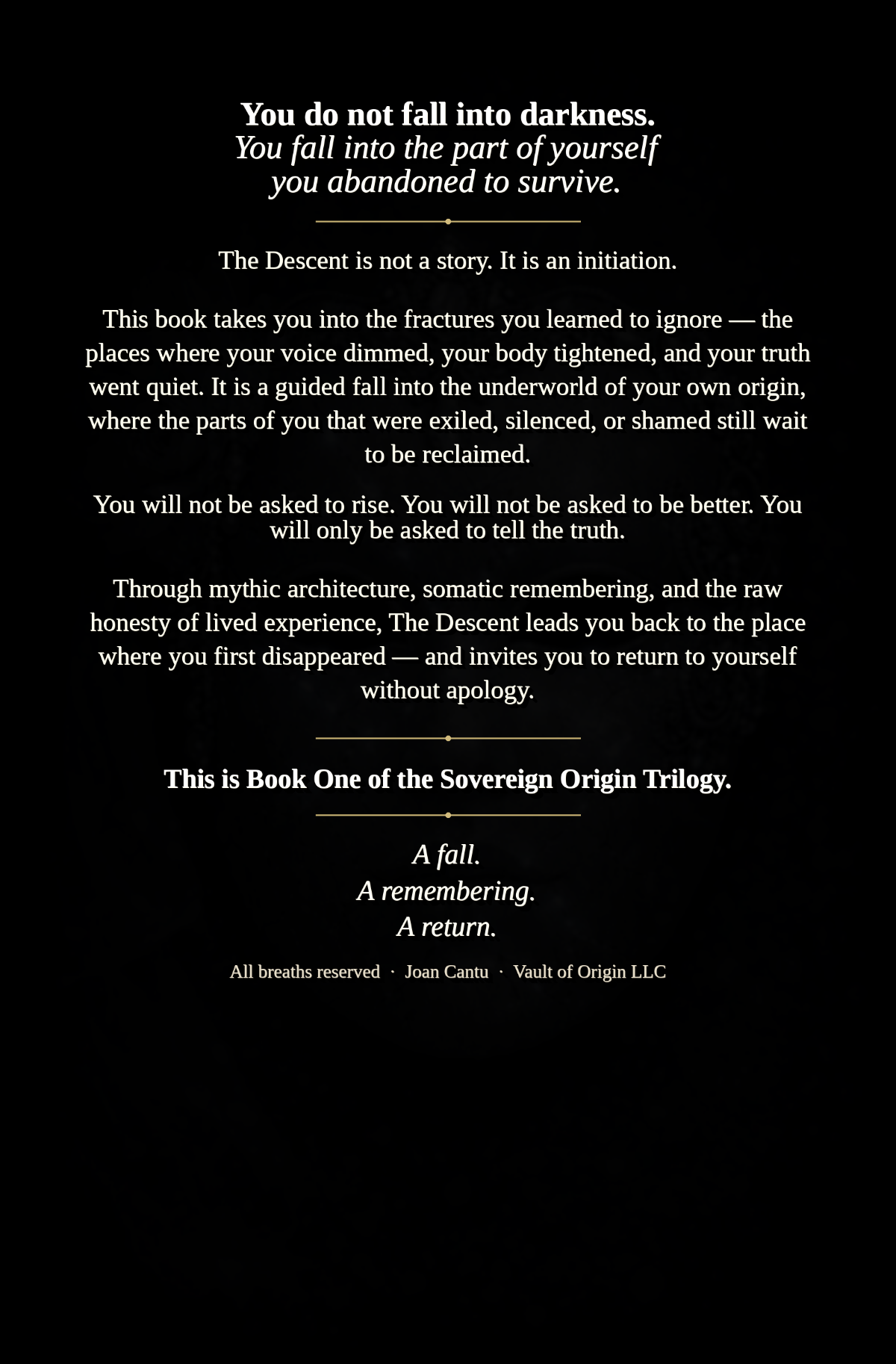 Back cover of The Descent: The Fall of The Mask paperback.
